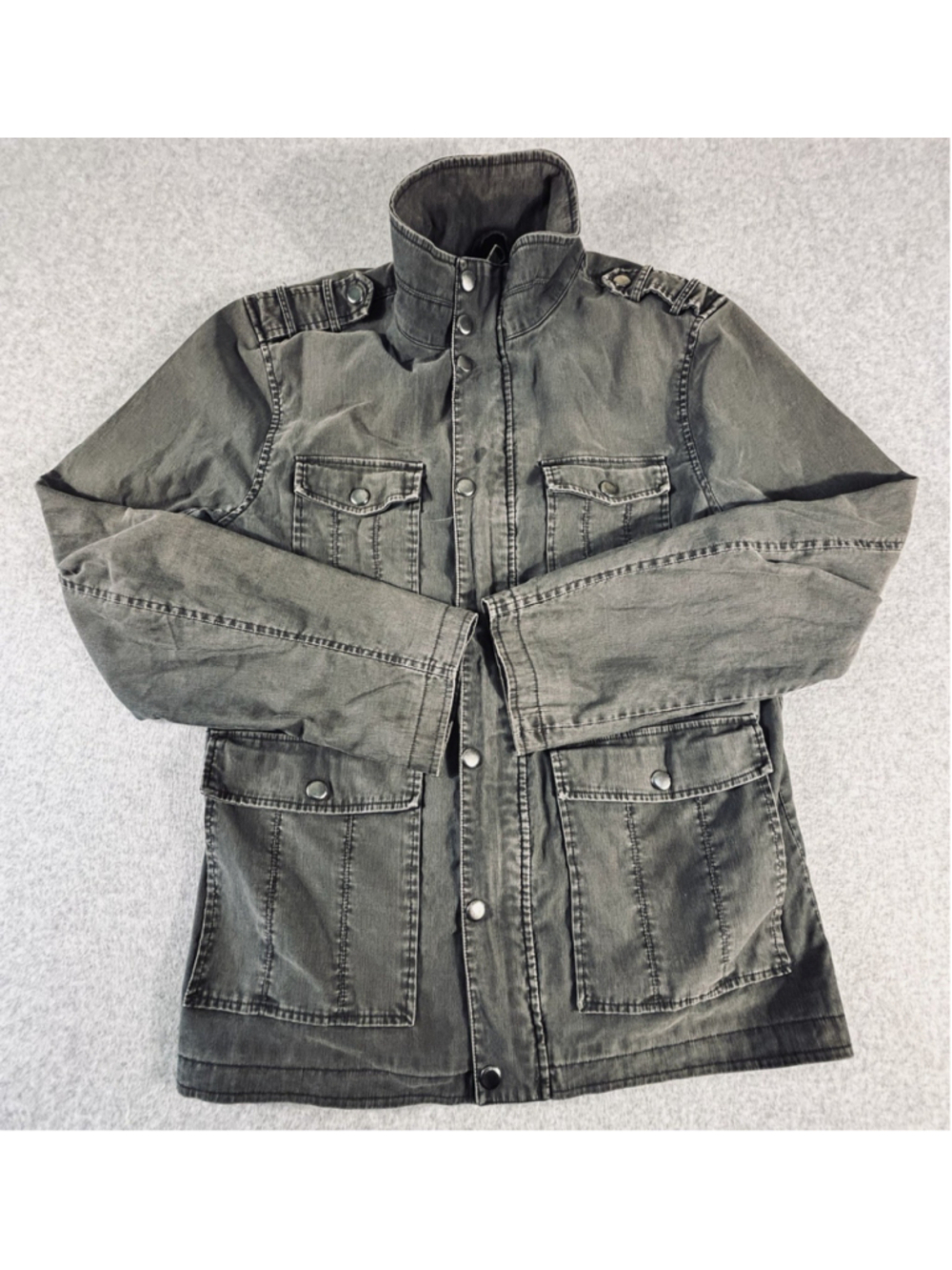 Rock & Republic Womens Medium Olive Green Military Utility Jacket Snap